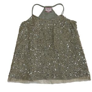 Romeo & Juliet Y2K Sequin Tank Women S Gold Sparkle‎ Mesh Going Out Top Holiday
